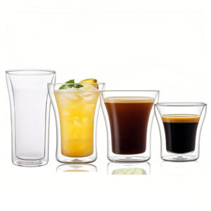 Set of two transparent glass coffee cups