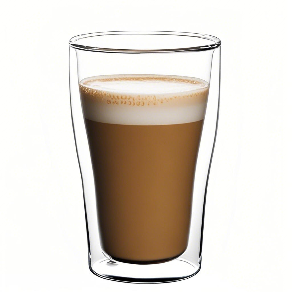 Clear double wall glass coffee cup filled with black coffee on wooden table