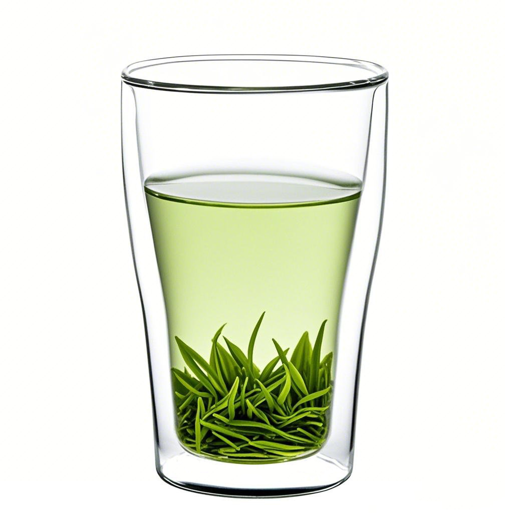 Brewed green tea in a clear glass tea cup