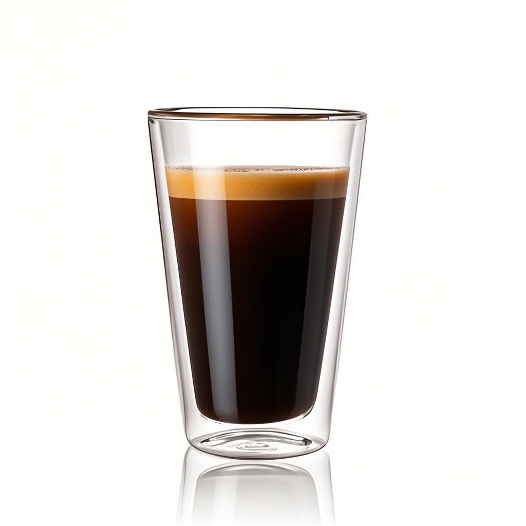 Hand holding a double wall glass coffee cup with latte art