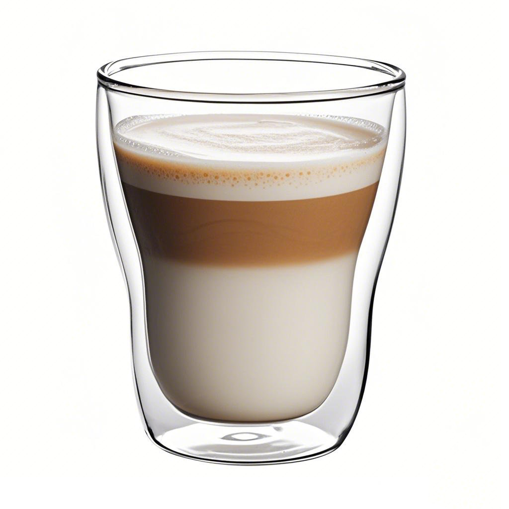 Double wall glass coffee cup filled with black coffee, showing inner and outer layers clearly