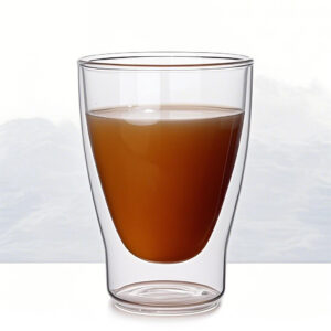 Top view of a double wall glass coffee cup
