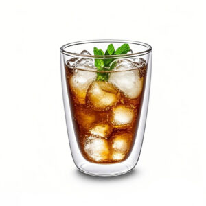Double wall glass coffee cup filled with black coffee, showing inner and outer layers clearly