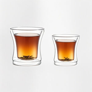 Two glass coffee cups stacked together, showing transparent construction and air gap