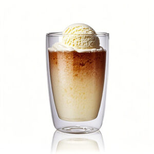 Clear double wall glass coffee cup with handleless design