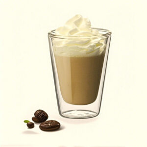 Double wall borosilicate glass coffee mug with black coffee and steam