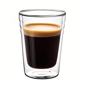 Elegant clear double wall glass cup for serving cappuccino or latte art