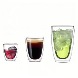 double wall glass cups for coffee shops – stackable and custom logo printed