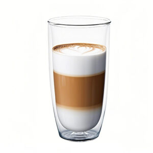 Handless double wall glass coffee cup with smooth curve, clear borosilicate construction