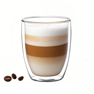 Versatile double wall glass mug for hot coffee or iced latte, no condensation on outer surface