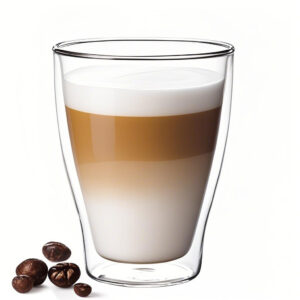 Reusable double wall glass coffee mug as a sustainable alternative to disposable paper cups